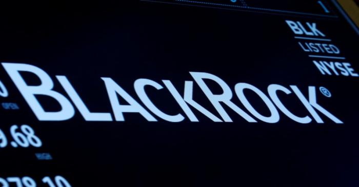 FILE PHOTO: The company logo and trading information for BlackRock is displayed on a screen on