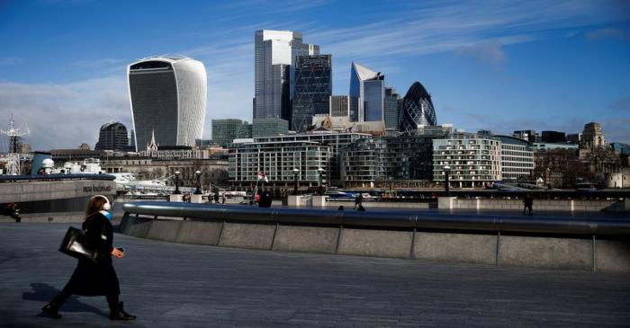 FILE PHOTO: City of London financial district can be seen, whilst British stocks tumble as