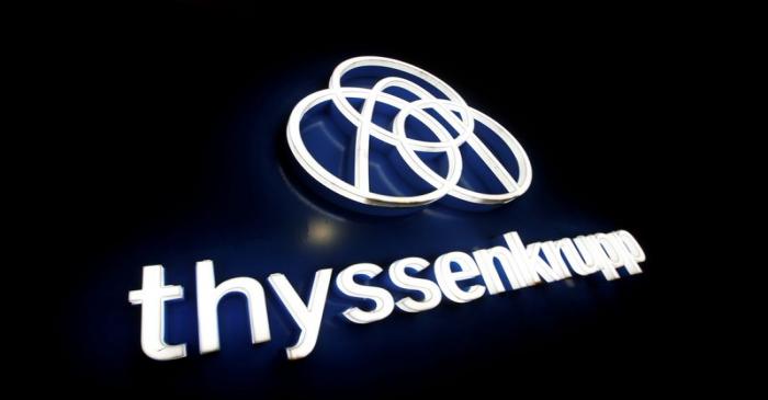 FILE PHOTO: Thyssenkrupp's logo is seen outside elevator test tower in Rottweil