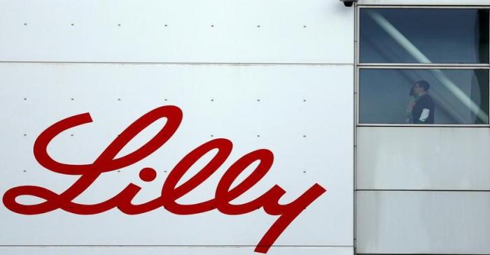 The logo of Lilly is seen on a wall of the Lilly France company unit, part of the Eli Lilly and