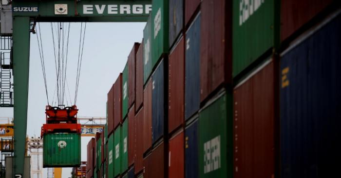 FILE PHOTO: Containers are pictured at an industrial port in Tokyo