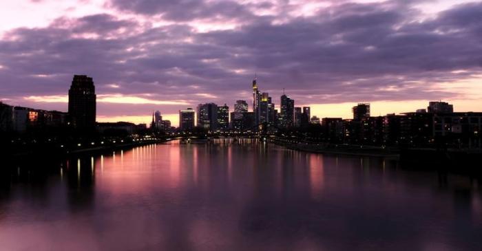 The skyline is pictured at the end of the first day under a partial lock down of the city by