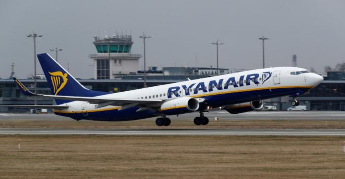 FILE PHOTO: Ryanair Boeing 737-8AS plane takes off before all international flights will be