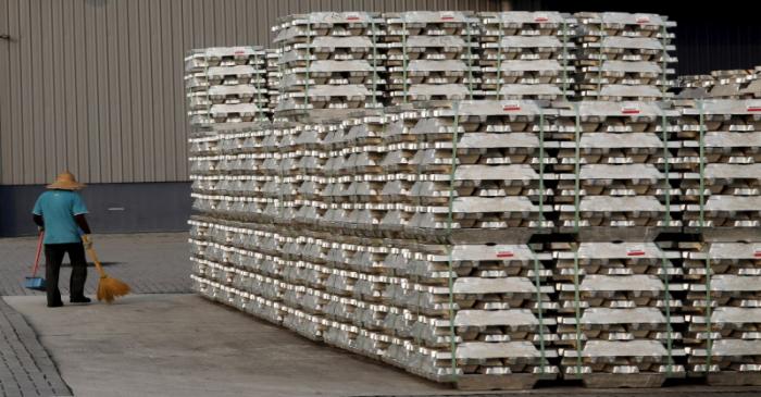 FILE PHOTO: Aluminium ingots are seen outside a warehouse that stores London Metal Exchange