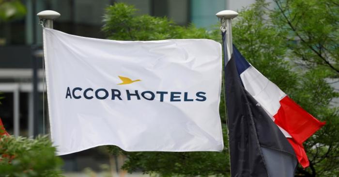 FILE PHOTO: The logo of French hotel operator AccorHotels is seen on a flag pole at the