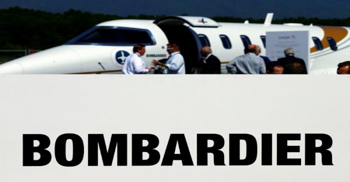 FILE PHOTO: Bombardier sign is pictured at the static display of aircraft in Geneva