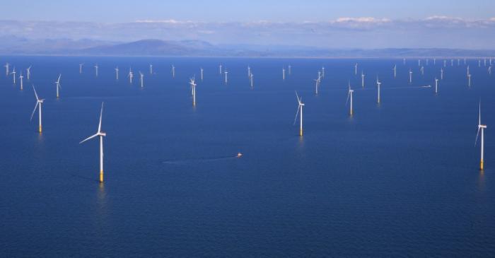 General view of the Walney Extension offshore wind farm operated by Orsted off the coast of