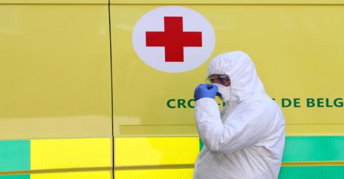 FILE PHOTO: A patient affected by COVID-19 arrives at the CHC Montlegia hospital in Liege