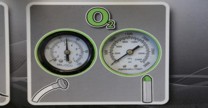 FILE PHOTO: Gauges to regulate oxygen on a ventilator are seen at a lab run by the University