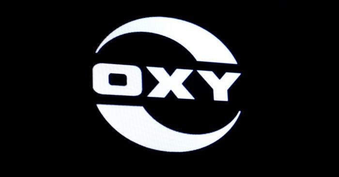 FILE PHOTO: FILE PHOTO: The logo for Occidental Petroleum is displayed on a screen on the floor