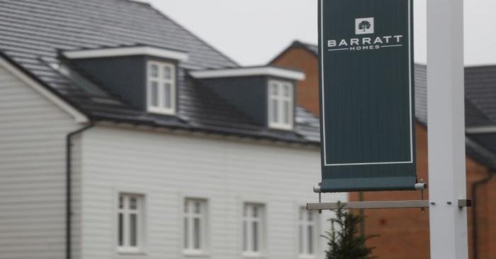 A Barratt homes sign is seen at a Barratt housing development near Haywards Heath