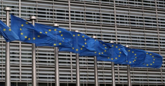 FILE PHOTO:  European Union flags fly near the European Commission headquarters in Brussels