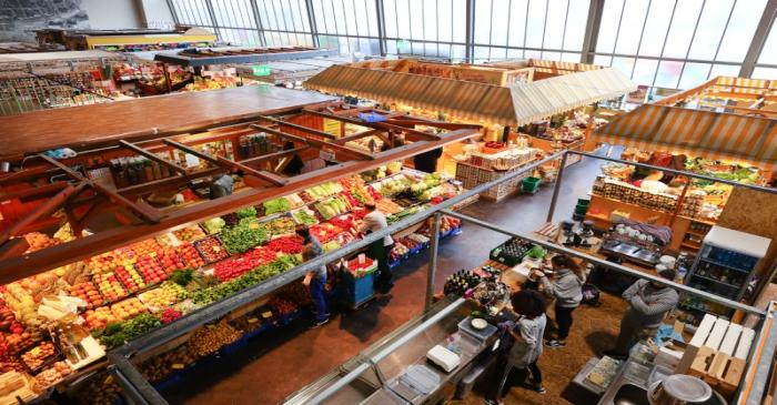 A general view shows the Kleinmarkthalle market place during a partial lockdown in Frankfurt