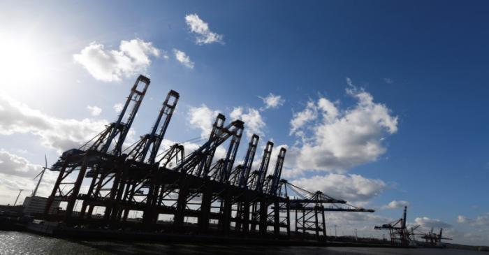 General view at the container terminal Eurokai in the port in Hamburg