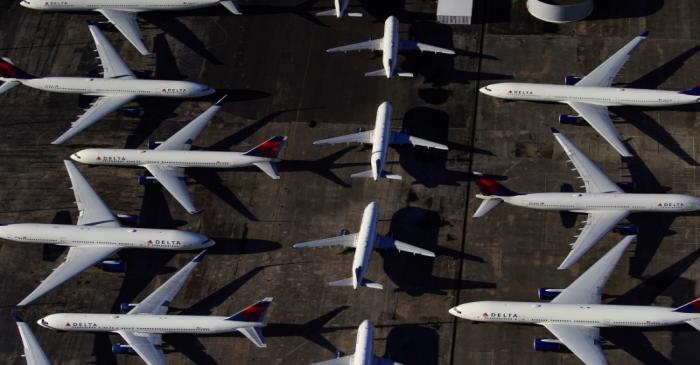 Delta Air Lines passenger planes parked in Birmingham