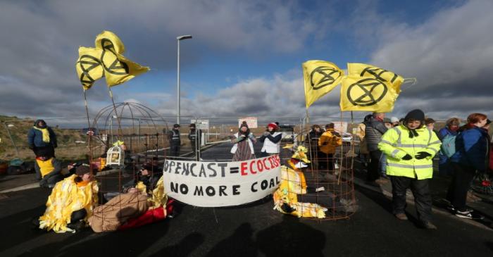 FILE PHOTO: XR protest at Banks Group's open-cast coal mine in Bradley