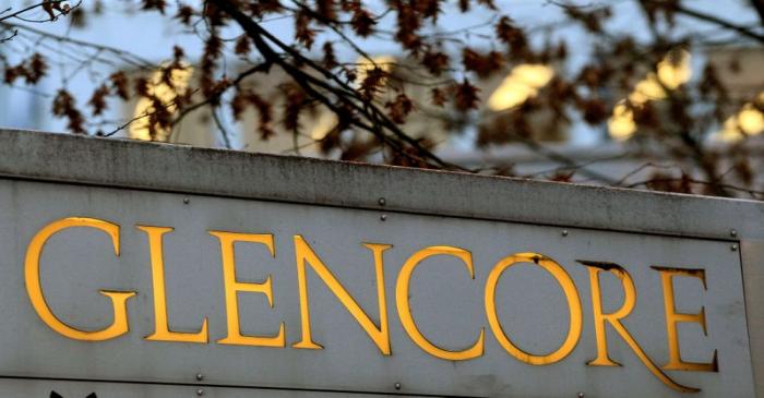 FILE PHOTO:  The logo of commodities trader Glencore is pictured in front of the company's