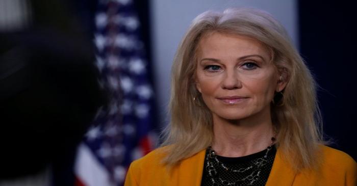 Kellyanne Conway speaks to members of the news media