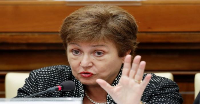 FILE PHOTO: IMF Managing Director Kristalina Georgieva speaks during a conference hosted by the