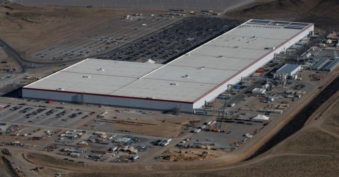 Aerial view of the Tesla Gigafactory near Sparks, Nevada