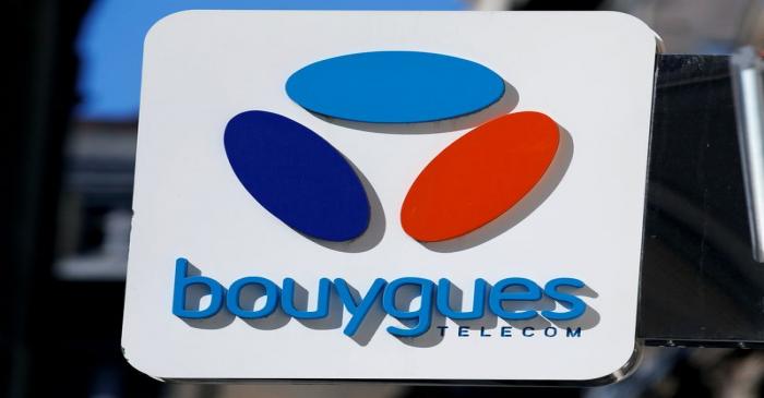 FILE PHOTO: The Bouygues Telecom company logo is seen at a shop in Bordeaux