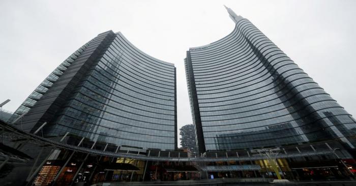 A view of the Unicredit headquarters  of which many employees are working from home due to a