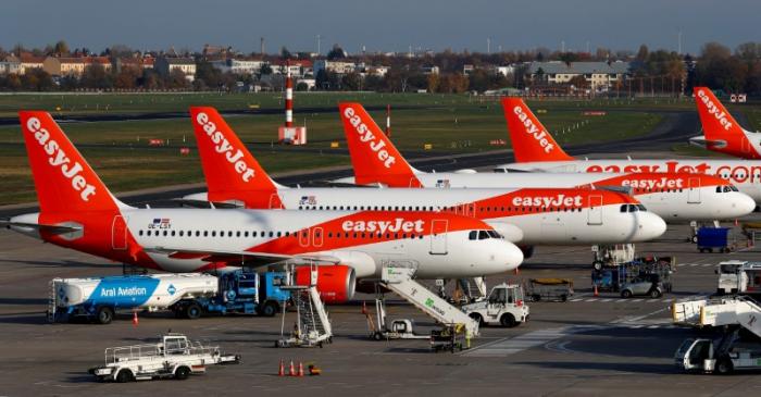 FILE PHOTO: EasyJet airplanes are pictured at Tegel airport in Berlin