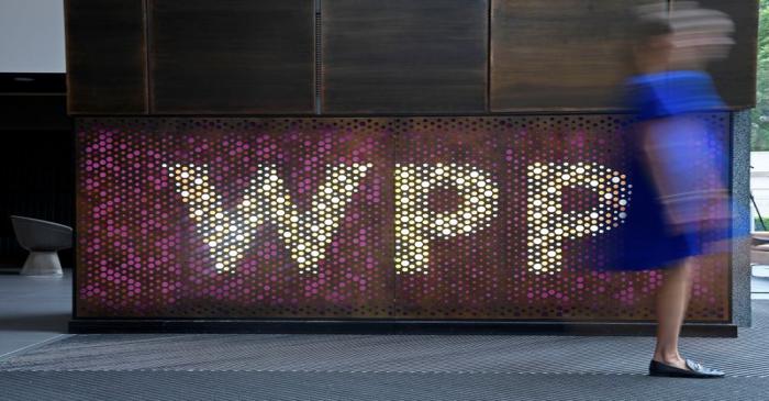 Branding signage is seen for WPP Group, the largest global advertising and public relations
