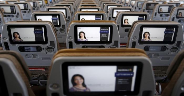 FILE PHOTO: File photo of the inflight entertainment screen on the back of economy class seats