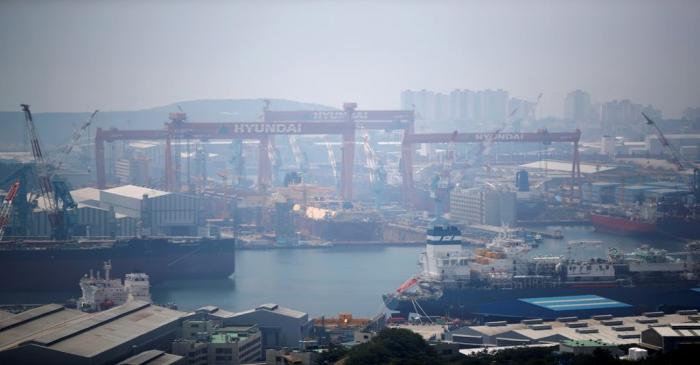 FILE PHOTO: Giant cranes of Hyundai Heavy Industries are seen in Ulsan