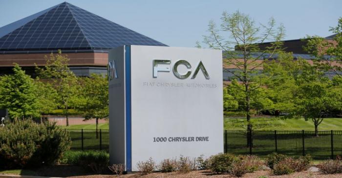 A Fiat Chrysler Automobiles sign is seen at the U.S. headquarters in Auburn Hills, Michigan,