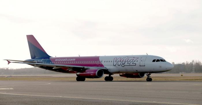 Wizz Air Airbus A320-232 plane HA-LWE taxies to take-off in Riga International Airport in Riga
