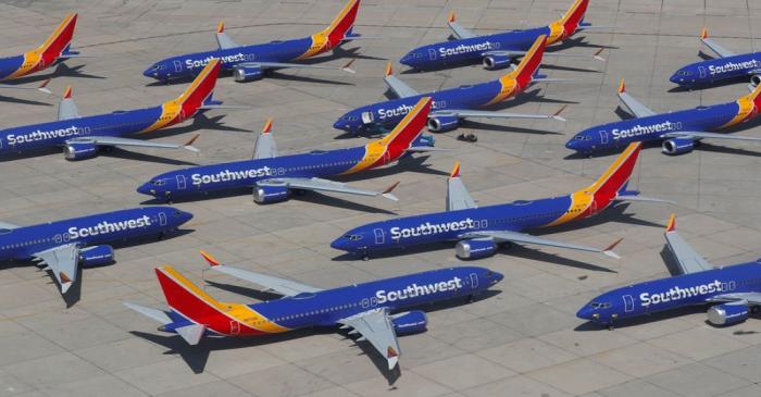 FILE PHOTO: A number of grounded Southwest Airlines Boeing 737 MAX 8 aircraft are shown parked