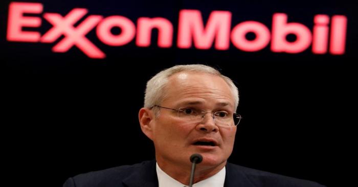 Darren Woods, Chairman & CEO of Exxon Mobil Corporation speaks during a news conference at the