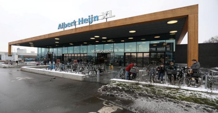 FILE PHOTO: A logo of Albert Heijn is seen at the entrance of the shop operated by Ahold