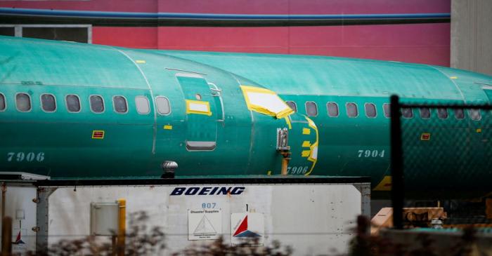 FILE PHOTO: Boeing 737 Max fuselages are seen parked outside the company's production facility