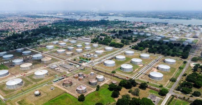 An Aerial view of PT Pertamina refinery Plaju in Palembang