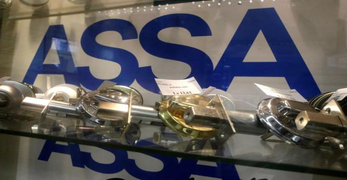 FILE PHOTO: Assa Abloy locks are displayed in a shop in Riga