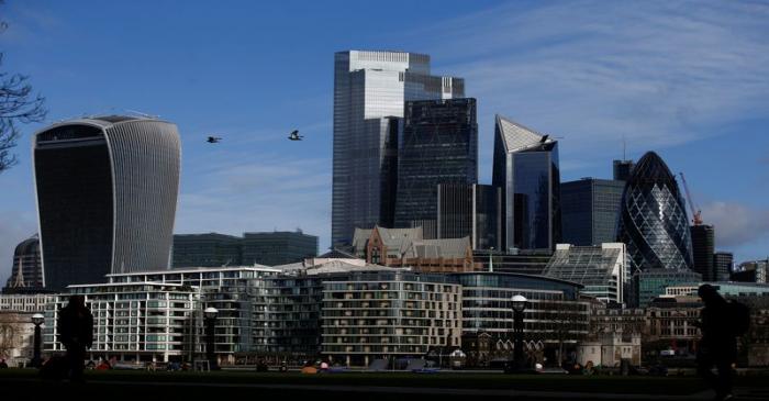 FILE PHOTO: City of London financial district can be seen, whilst British stocks tumble as