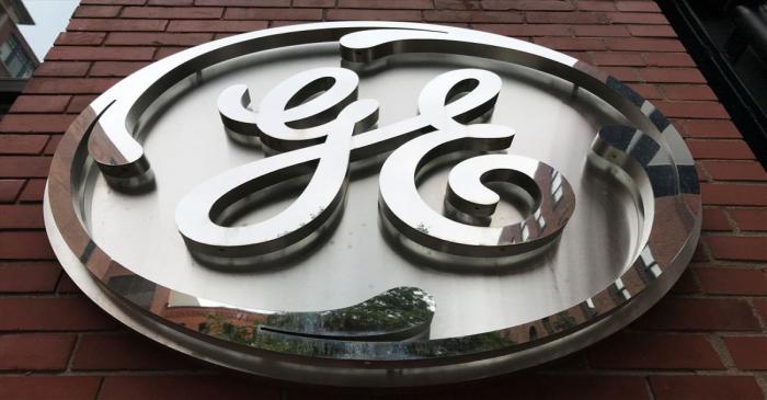 The General Electric Co. logo is seen on the company's corporate headquarters building in