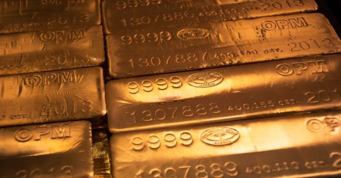 FILE PHOTO: 24 karat gold bars are seen at the United States West Point Mint facility in West