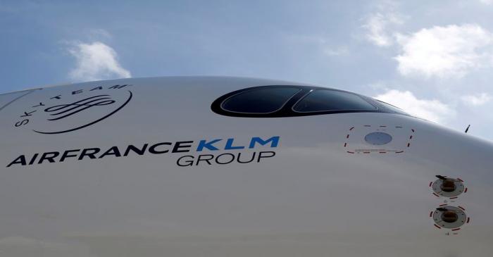 FILE PHOTO: Logo of Air France KLM Group is pictured on the first Air France airliner's Airbus