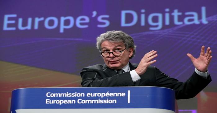 FILE PHOTO: European Commissioner Thierry Breton speaks during the presentation of the European