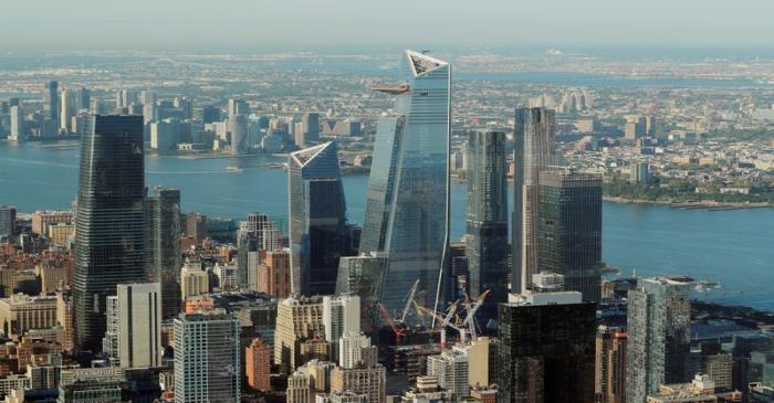 FILE PHOTO: The buildings of Hudson Yards rise above lower Manhattan as seen from an apartment