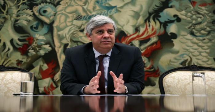 FILE PHOTO: Portugal's Finance Minister and Eurogroup President Mario Centeno gestures during