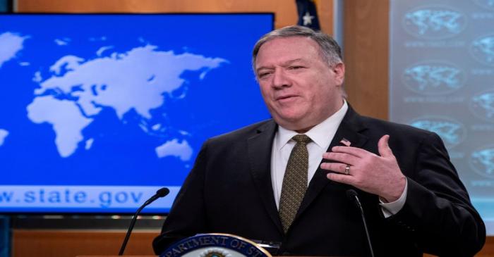 FILE PHOTO: FILE PHOTO: U.S. Secretary of State Mike Pompeo speaks at a press briefing at the