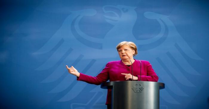 German Chancellor Angela Merkel gives a statement in Berlin