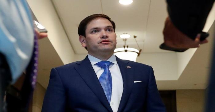 U.S. Senator Rubio speaks to news media following national security briefing for members of