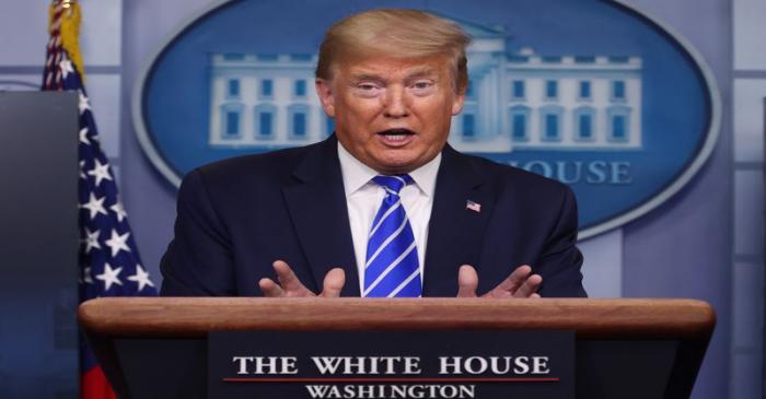 U.S. President Trump leads the daily coronavirus task force briefing at the White House in