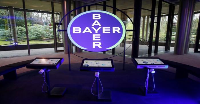 FILE PHOTO: The logo of Bayer AG is seen in a showroom of the German drugmaker where the annual